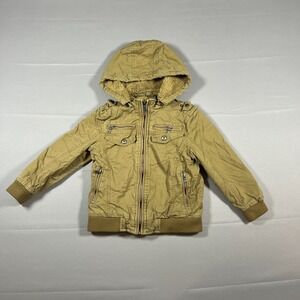 Hard Edge Utility Jacket Kids 7 Beige Sherpa Lined Hooded Full Zip Long Sleeve